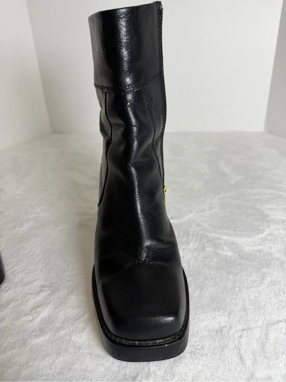 Steven Madden Black Leather Square-Toe Block Heel Ankle Boots Size 8
